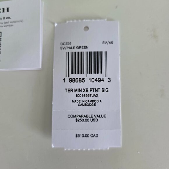 NWT Coach Teri Shoulder Crossbody Mini in signature patent leather Pale Green - Picture 7 of 9